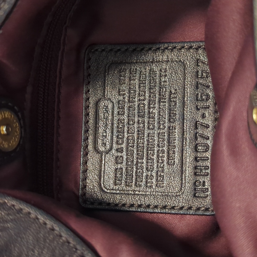 Coach Khaki Purse, Dark Brown Leather and Gold Accents - Picture 12 of 12